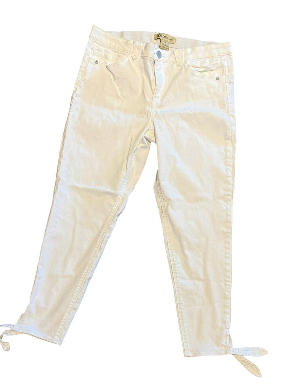 Democracy “Ab Solution” White Denim Tie-Hem Jeans Womens Size 14 x 25.5